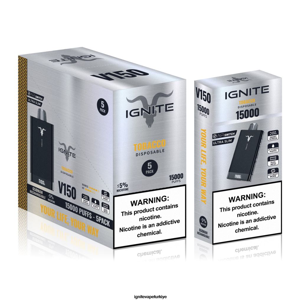 IGNITE V150 vape kalemi 5'li paket tütün 6D6D8X9 - IGNITE Vape Istanbul