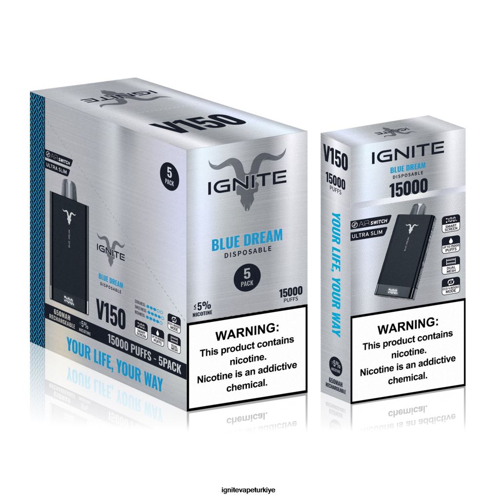 IGNITE V150 vape kalemi 5'li paket Mavi Rüya 6D6D8X81 - IGNITE Puff Price