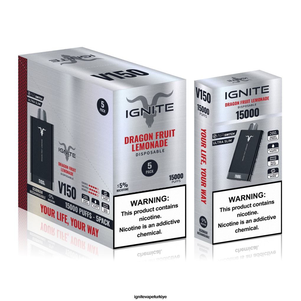IGNITE V150 vape kalemi 5'li paket ejder meyveli limonata 6D6D8X84 - IGNITE Vaper