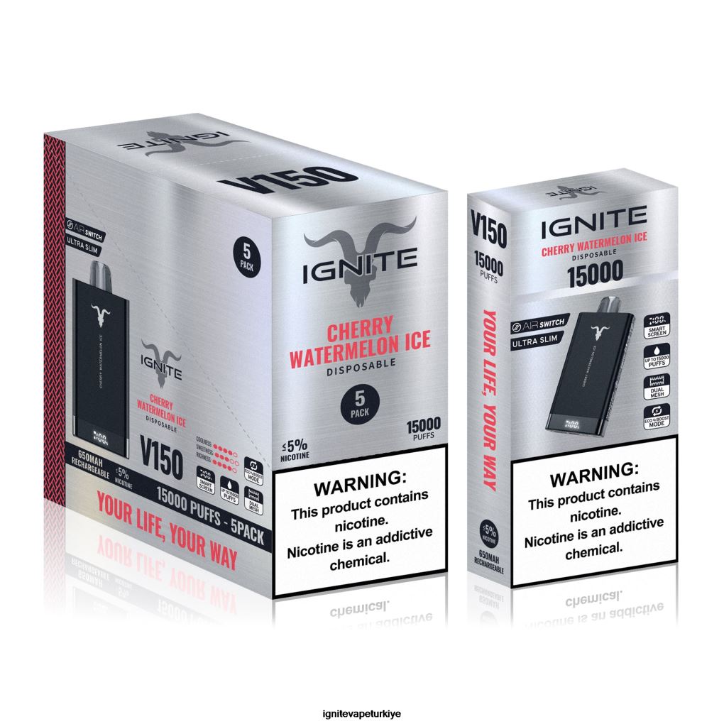 IGNITE V150 vape kalemi 5\'li paket ekşi ahududu 6D6D8X90 - IGNITE Elektronik Sigara