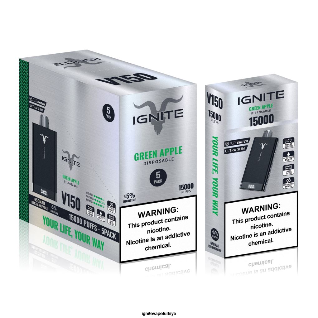 IGNITE V150 vape kalemi 5'li paket yeşil Elma 6D6D8X85 - IGNITE Pods Review