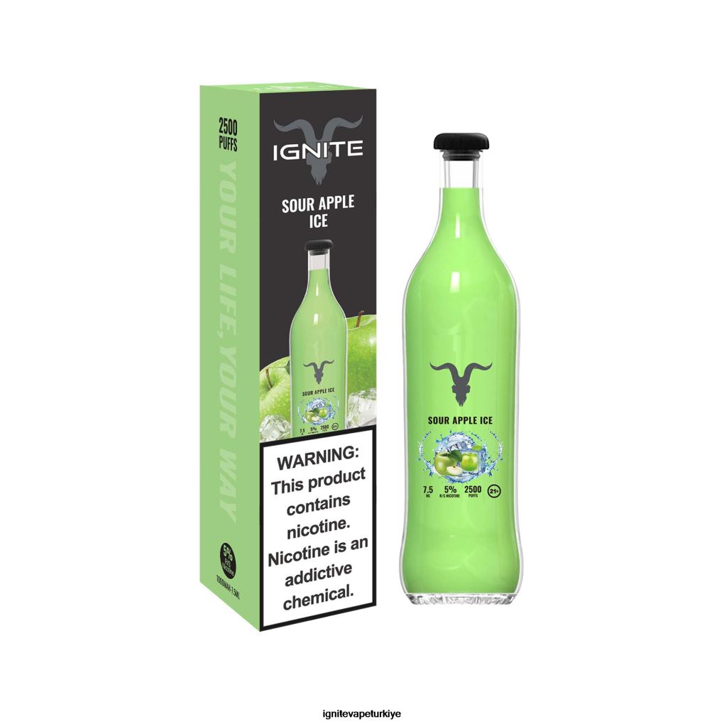 IGNITE V25 elektronik sigara kalemi ekşi elmalı buz 6D6D8X118 - IGNITE Puff Türkiye