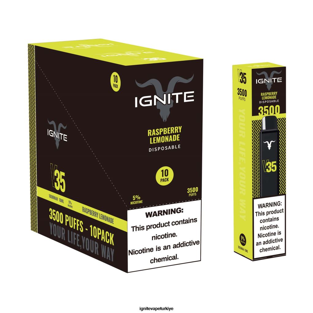 IGNITE V35 vape kalemi 10\'lu paket mavi ahududu buz 6D6D8X120 - IGNITE Elektronik Sigara