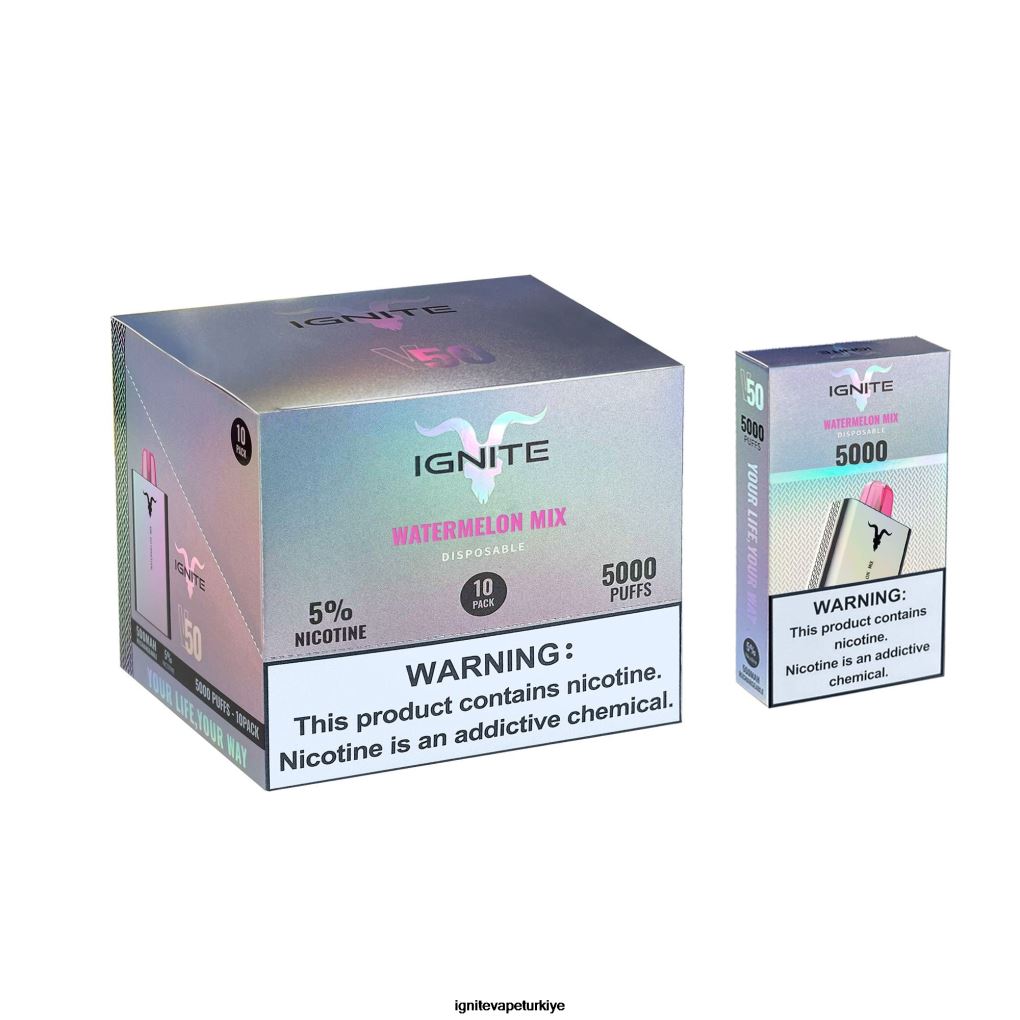 IGNITE V50 vape kalemi 10'lu paket karpuz karışımı 6D6D8X152 - IGNITE Elektronik Sigara Fiyatları