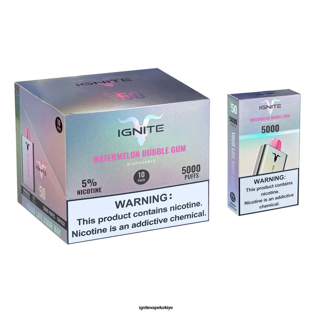 IGNITE V50 vape kalemi 10'lu paket karpuzlu sakız 6D6D8X150 - IGNITE Elektronik Sigara