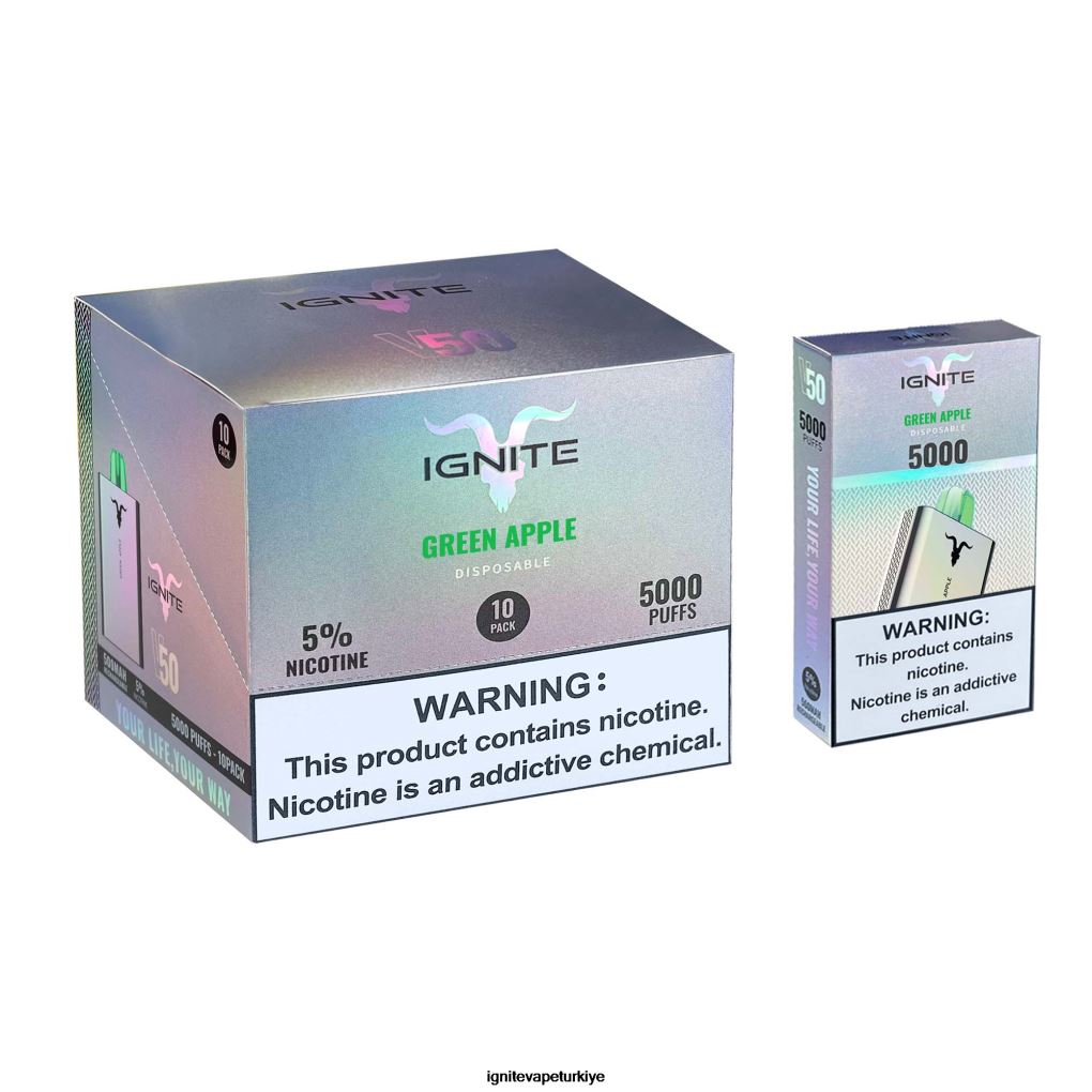 IGNITE V50 vape kalemi 10'lu paket yeşil Elma 6D6D8X145 - IGNITE Pods Review