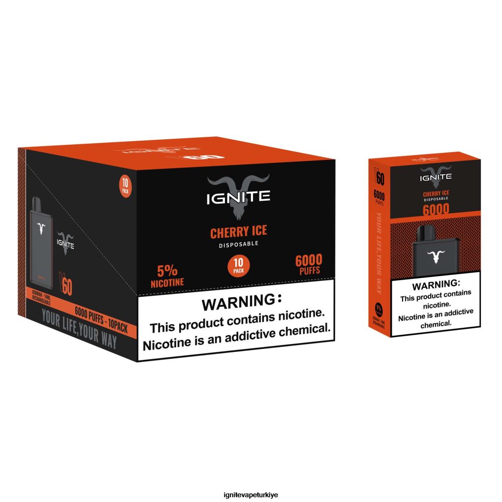 IGNITE V60 vape kalemi 10\'lu paket kiraz buzu 6D6D8X17 - IGNITE Türkiye