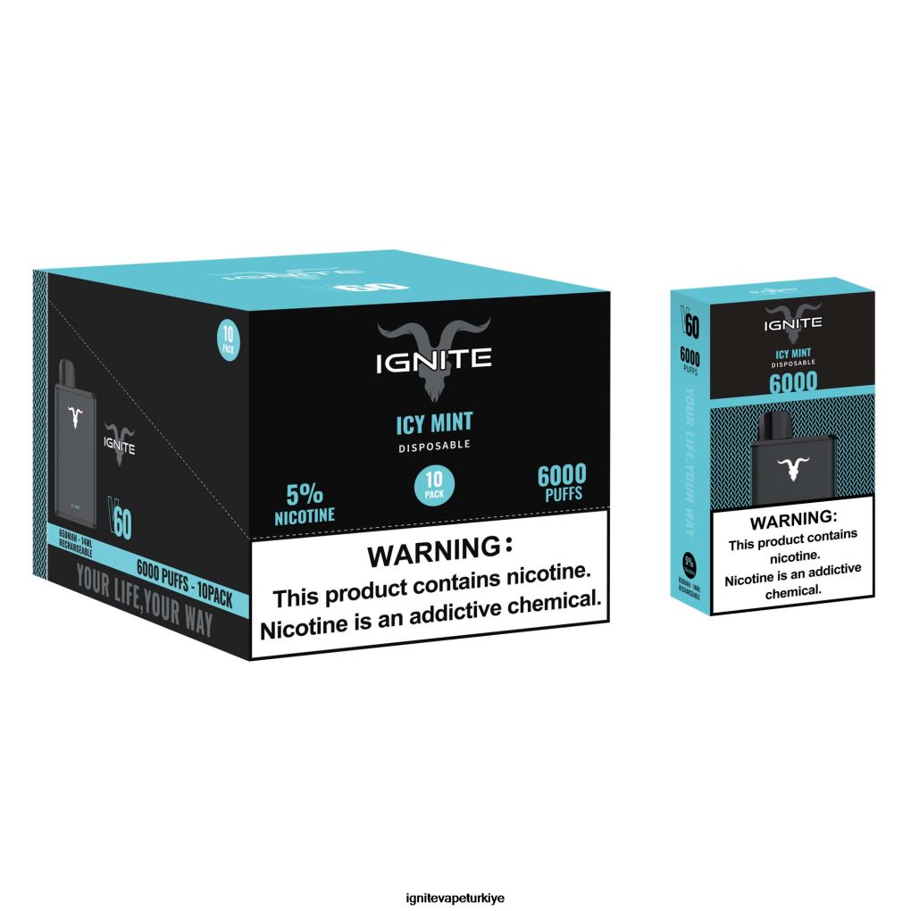 IGNITE V60 vape kalemi 10\'lu paket üzüm buzu 6D6D8X18 - IGNITE Puff Türkiye