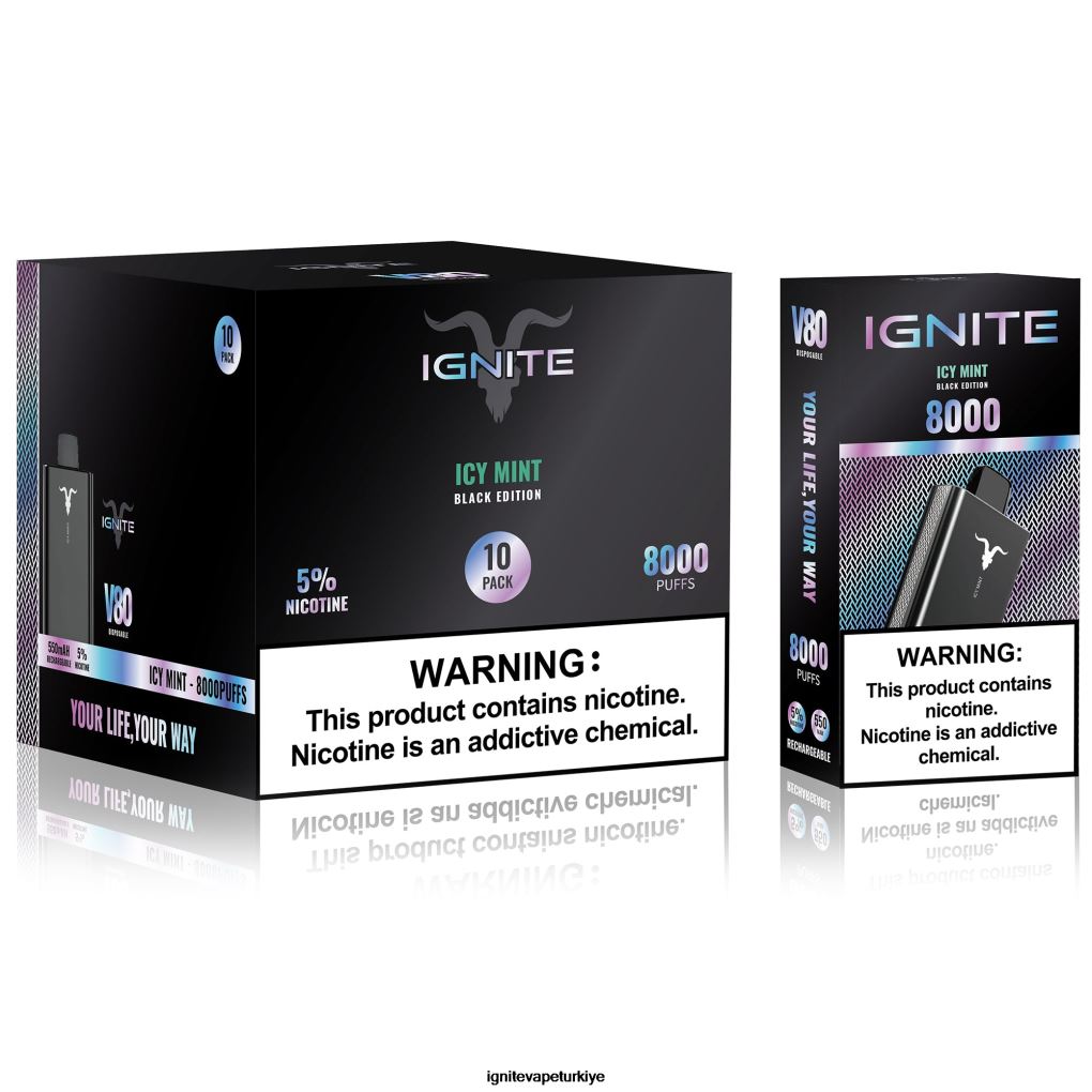 IGNITE V80 vape kalemi 10'lu paket buzlu nane 6D6D8X60 - IGNITE Elektronik Sigara