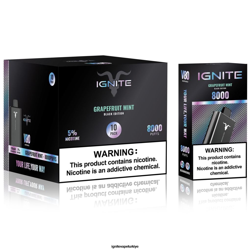 IGNITE V80 vape kalemi 10'lu paket greyfurt nane 6D6D8X58 - IGNITE Puff Türkiye
