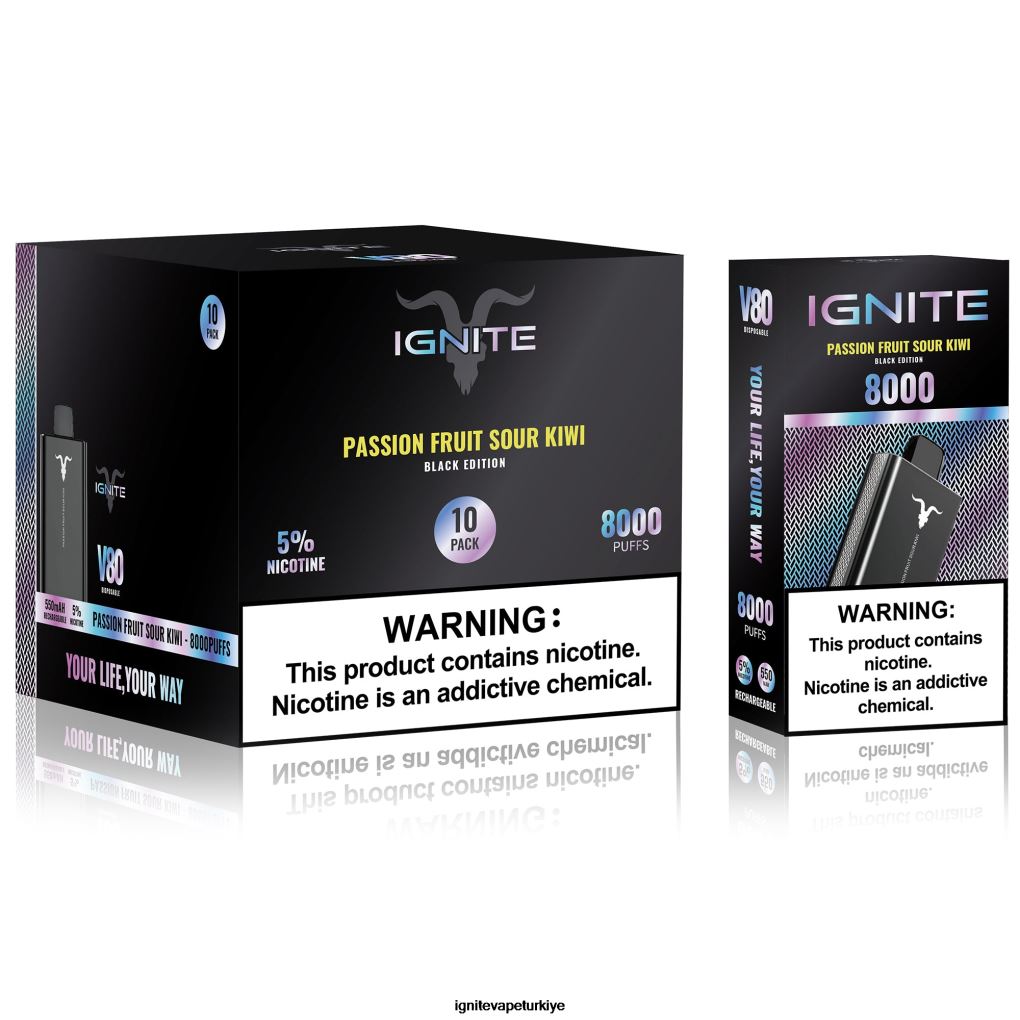 IGNITE V80 vape kalemi 10'lu paket tutku meyvesi ekşi kivi 6D6D8X62 - IGNITE Elektronik Sigara Fiyatları